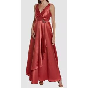 SACHIN BABI Lipstick Red Jess Gown Size 6 Pleated Wrap Asymmetrical Panel Dress